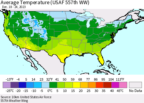 United States Average Temperature (USAF 557th WW) Thematic Map For 12/18/2023 - 12/24/2023