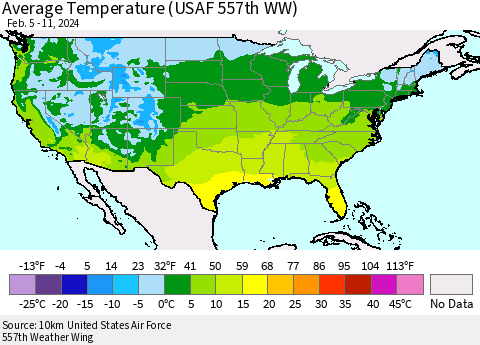 United States Average Temperature (USAF 557th WW) Thematic Map For 2/5/2024 - 2/11/2024