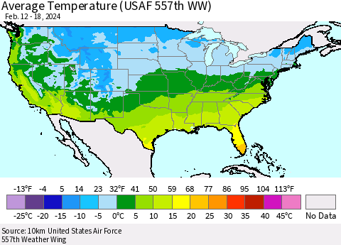 United States Average Temperature (USAF 557th WW) Thematic Map For 2/12/2024 - 2/18/2024