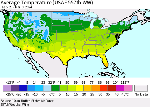United States Average Temperature (USAF 557th WW) Thematic Map For 2/26/2024 - 3/3/2024