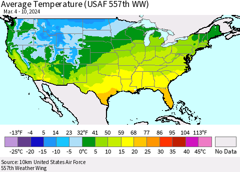United States Average Temperature (USAF 557th WW) Thematic Map For 3/4/2024 - 3/10/2024