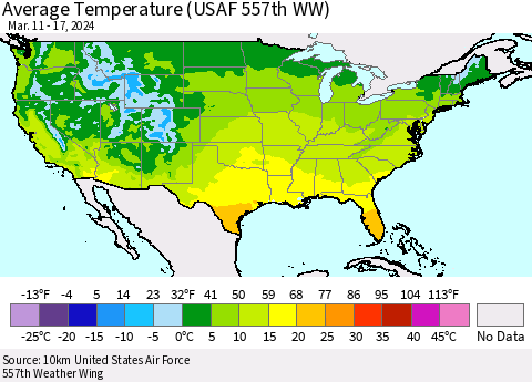 United States Average Temperature (USAF 557th WW) Thematic Map For 3/11/2024 - 3/17/2024