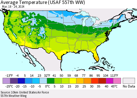 United States Average Temperature (USAF 557th WW) Thematic Map For 3/18/2024 - 3/24/2024
