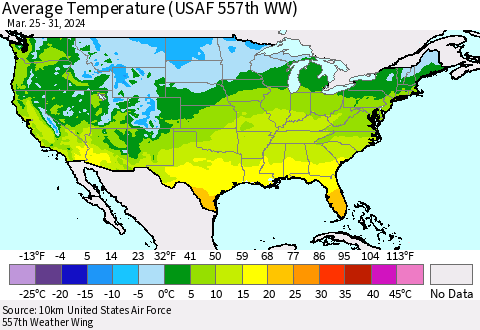United States Average Temperature (USAF 557th WW) Thematic Map For 3/25/2024 - 3/31/2024