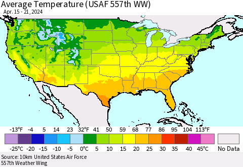 United States Average Temperature (USAF 557th WW) Thematic Map For 4/15/2024 - 4/21/2024