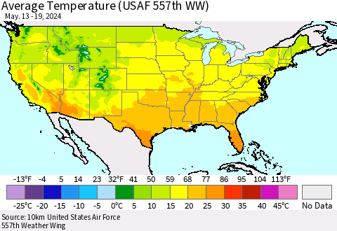 United States Average Temperature (USAF 557th WW) Thematic Map For 5/13/2024 - 5/19/2024