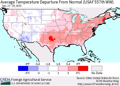 United States Average Temperature Departure From Normal (USAF 557th WW) Thematic Map For 9/23/2019 - 9/29/2019