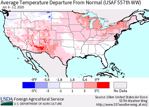 United States Average Temperature Departure From Normal (USAF 557th WW) Thematic Map For 7/6/2020 - 7/12/2020