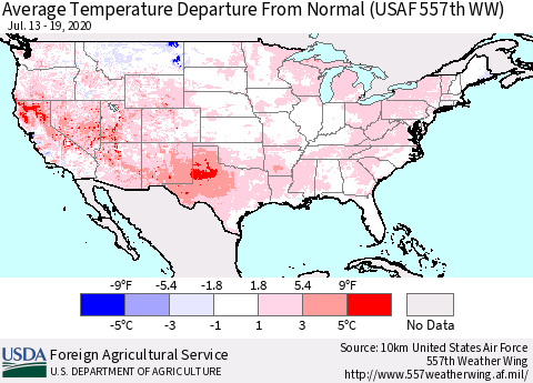 United States Average Temperature Departure From Normal (USAF 557th WW) Thematic Map For 7/13/2020 - 7/19/2020