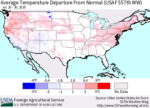 United States Average Temperature Departure from Normal (USAF 557th WW) Thematic Map For 7/20/2020 - 7/26/2020