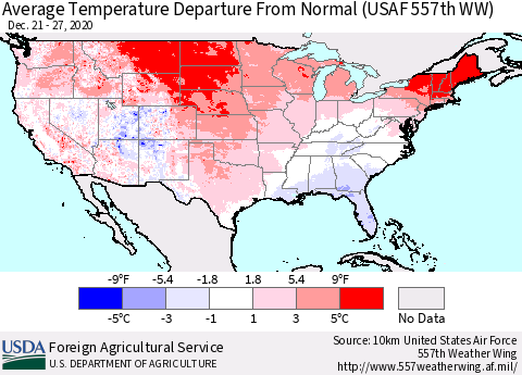 United States Average Temperature Departure From Normal (USAF 557th WW) Thematic Map For 12/21/2020 - 12/27/2020