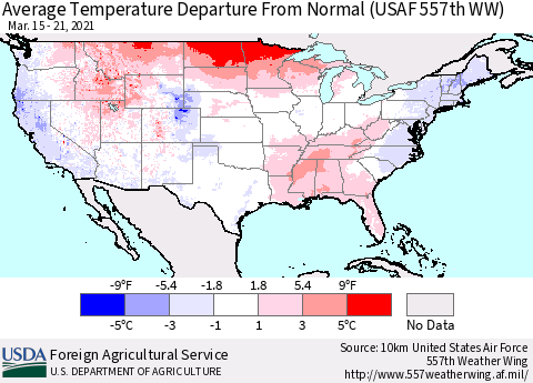 United States Average Temperature Departure From Normal (USAF 557th WW) Thematic Map For 3/15/2021 - 3/21/2021