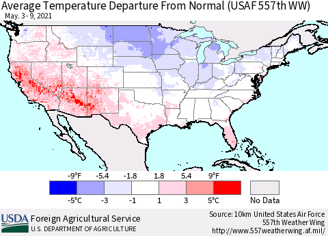 United States Average Temperature Departure From Normal (USAF 557th WW) Thematic Map For 5/3/2021 - 5/9/2021