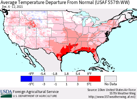 United States Average Temperature Departure from Normal (USAF 557th WW) Thematic Map For 12/6/2021 - 12/12/2021