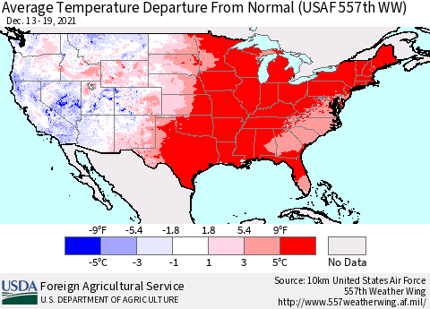 United States Average Temperature Departure from Normal (USAF 557th WW) Thematic Map For 12/13/2021 - 12/19/2021
