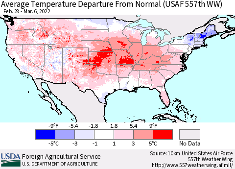 United States Average Temperature Departure from Normal (USAF 557th WW) Thematic Map For 2/28/2022 - 3/6/2022