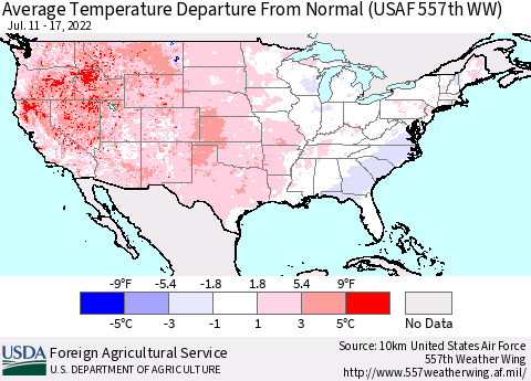 United States Average Temperature Departure from Normal (USAF 557th WW) Thematic Map For 7/11/2022 - 7/17/2022