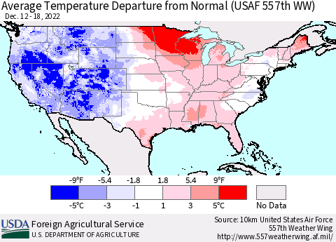 United States Average Temperature Departure from Normal (USAF 557th WW) Thematic Map For 12/12/2022 - 12/18/2022