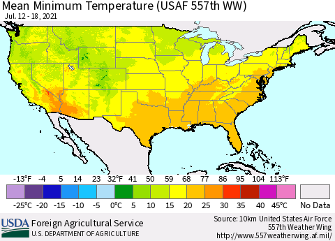United States Mean Minimum Temperature (USAF 557th WW) Thematic Map For 7/12/2021 - 7/18/2021