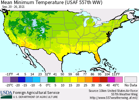 United States Mean Minimum Temperature (USAF 557th WW) Thematic Map For 9/20/2021 - 9/26/2021