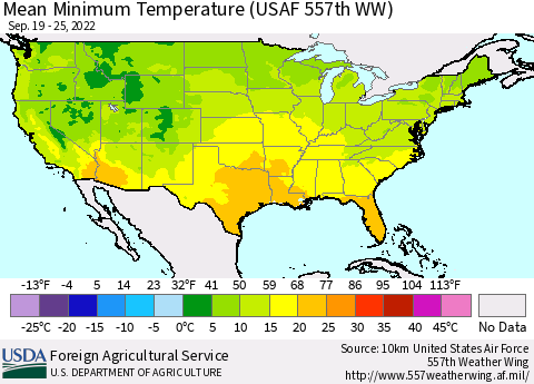 United States Mean Minimum Temperature (USAF 557th WW) Thematic Map For 9/19/2022 - 9/25/2022