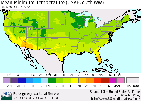 United States Minimum Temperature (USAF 557th WW) Thematic Map For 9/26/2022 - 10/2/2022