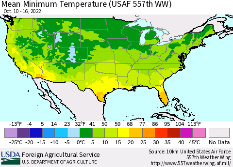 United States Mean Minimum Temperature (USAF 557th WW) Thematic Map For 10/10/2022 - 10/16/2022