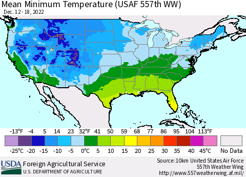 United States Mean Minimum Temperature (USAF 557th WW) Thematic Map For 12/12/2022 - 12/18/2022