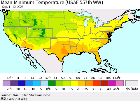 United States Mean Minimum Temperature (USAF 557th WW) Thematic Map For 9/4/2023 - 9/10/2023