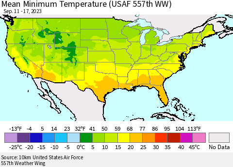 United States Mean Minimum Temperature (USAF 557th WW) Thematic Map For 9/11/2023 - 9/17/2023
