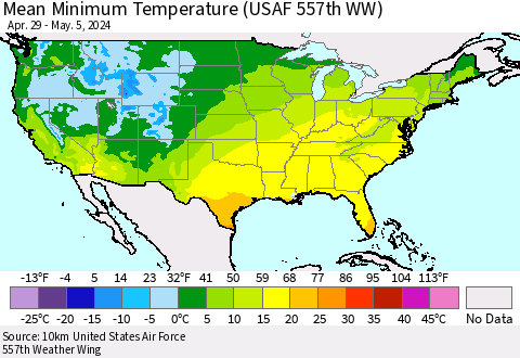 United States Mean Minimum Temperature (USAF 557th WW) Thematic Map For 4/29/2024 - 5/5/2024