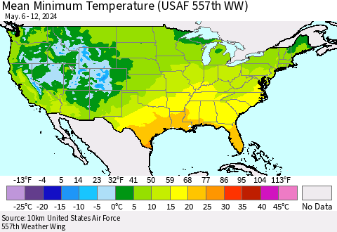 United States Mean Minimum Temperature (USAF 557th WW) Thematic Map For 5/6/2024 - 5/12/2024