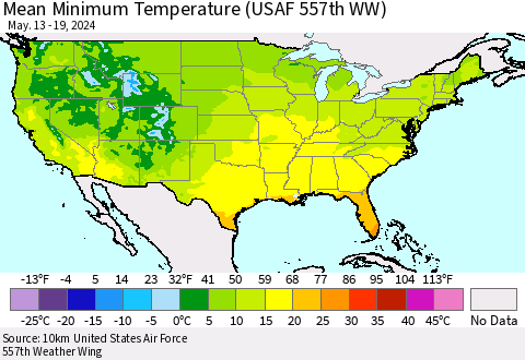 United States Mean Minimum Temperature (USAF 557th WW) Thematic Map For 5/13/2024 - 5/19/2024
