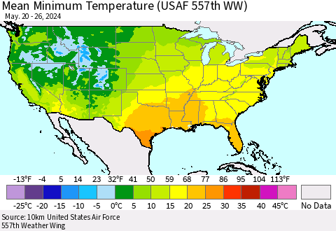 United States Mean Minimum Temperature (USAF 557th WW) Thematic Map For 5/20/2024 - 5/26/2024