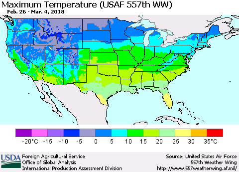 United States Mean Maximum Temperature (USAF 557th WW) Thematic Map For 2/26/2018 - 3/4/2018