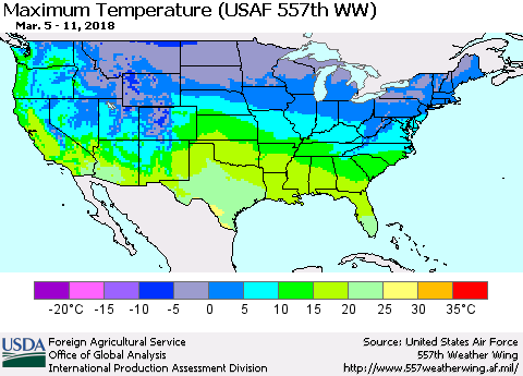 United States Mean Maximum Temperature (USAF 557th WW) Thematic Map For 3/5/2018 - 3/11/2018