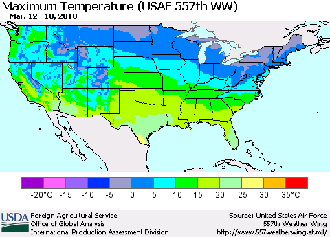 United States Mean Maximum Temperature (USAF 557th WW) Thematic Map For 3/12/2018 - 3/18/2018