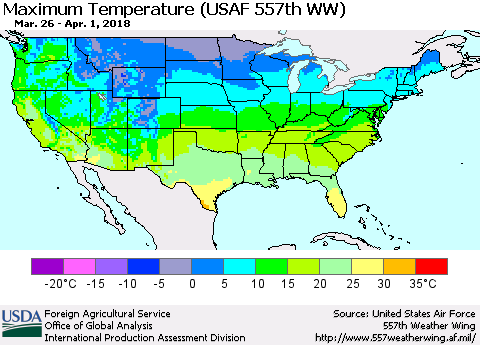 United States Mean Maximum Temperature (USAF 557th WW) Thematic Map For 3/26/2018 - 4/1/2018