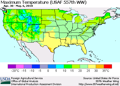 United States Mean Maximum Temperature (USAF 557th WW) Thematic Map For 4/30/2018 - 5/6/2018
