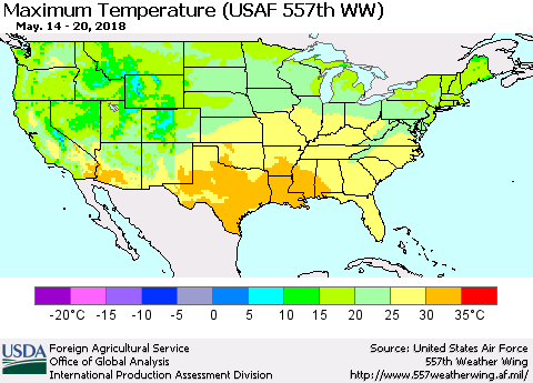 United States Mean Maximum Temperature (USAF 557th WW) Thematic Map For 5/14/2018 - 5/20/2018