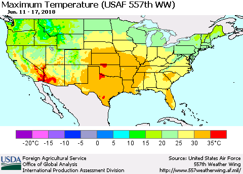 United States Mean Maximum Temperature (USAF 557th WW) Thematic Map For 6/11/2018 - 6/17/2018
