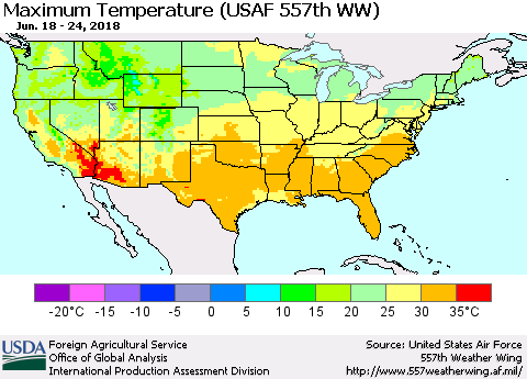 United States Mean Maximum Temperature (USAF 557th WW) Thematic Map For 6/18/2018 - 6/24/2018