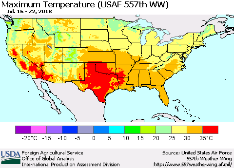 United States Mean Maximum Temperature (USAF 557th WW) Thematic Map For 7/16/2018 - 7/22/2018