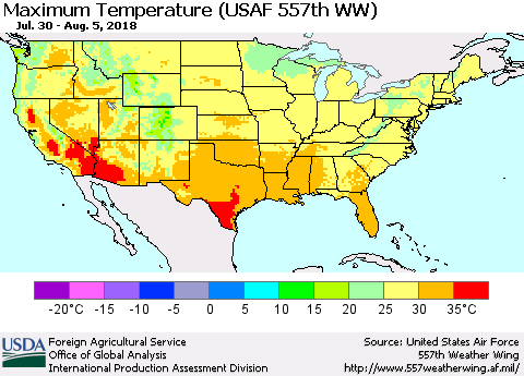 United States Mean Maximum Temperature (USAF 557th WW) Thematic Map For 7/30/2018 - 8/5/2018