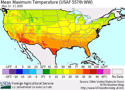 United States Maximum Temperature (USAF 557th WW) Thematic Map For 5/11/2020 - 5/17/2020
