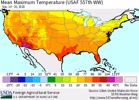 United States Maximum Temperature (USAF 557th WW) Thematic Map For 9/14/2020 - 9/20/2020