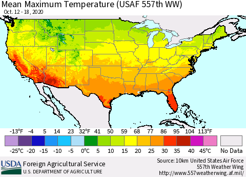 United States Maximum Temperature (USAF 557th WW) Thematic Map For 10/12/2020 - 10/18/2020