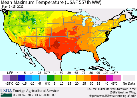 United States Mean Maximum Temperature (USAF 557th WW) Thematic Map For 5/9/2022 - 5/15/2022