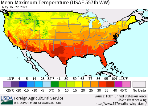United States Mean Maximum Temperature (USAF 557th WW) Thematic Map For 5/16/2022 - 5/22/2022
