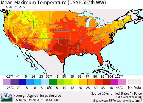 United States Mean Maximum Temperature (USAF 557th WW) Thematic Map For 6/20/2022 - 6/26/2022